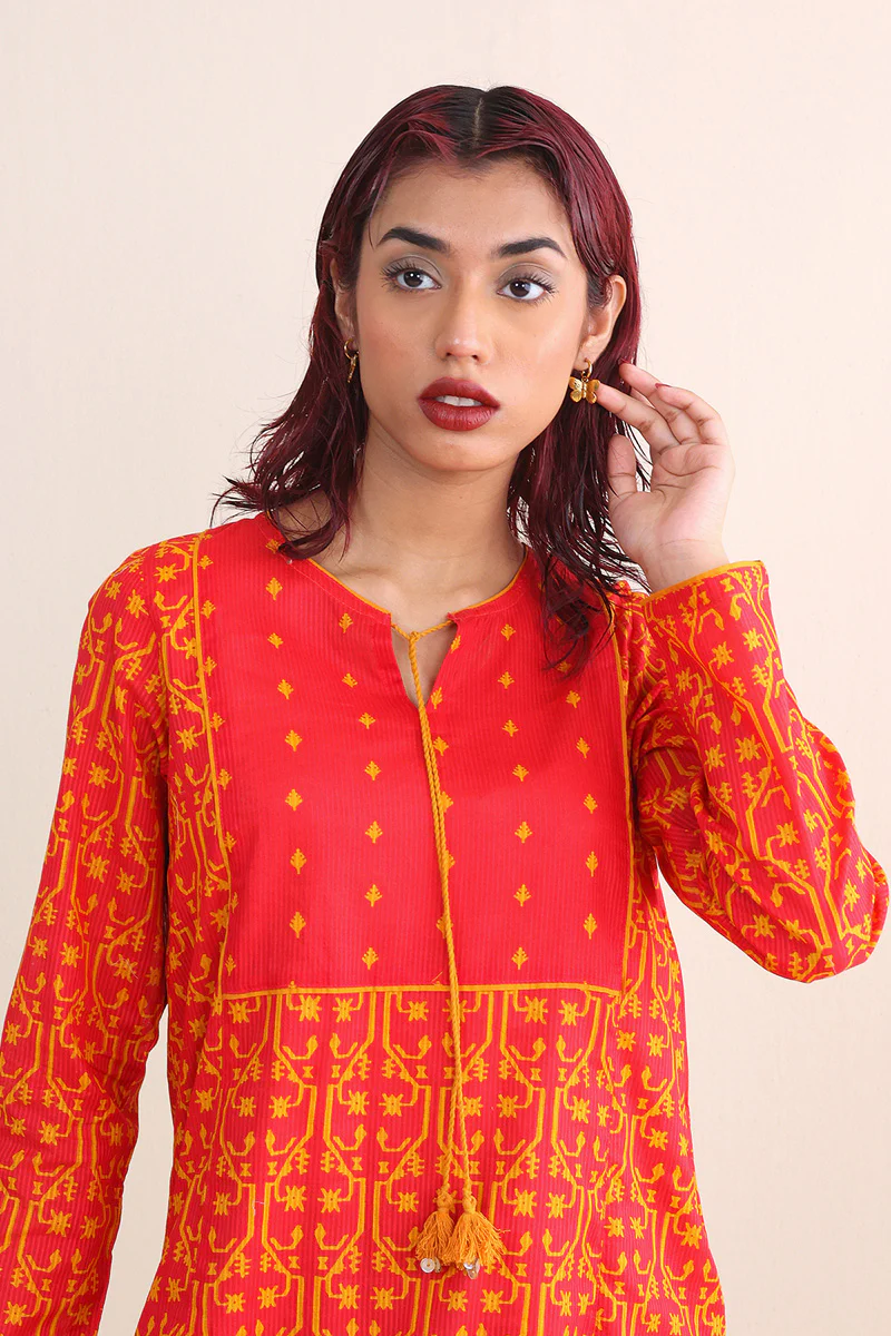 Dhakai Print Blocked Kurta - Image 7
