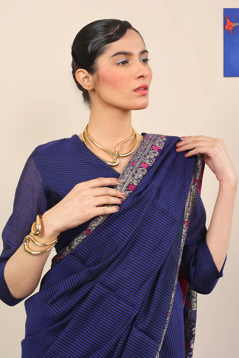 Pathani Peekaboo Midnight Sari - Image 2