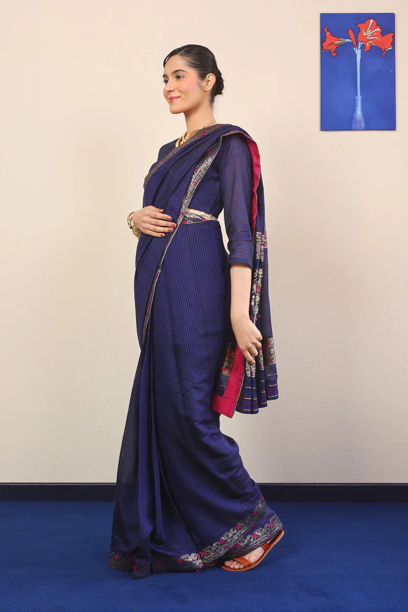 Pathani Peekaboo Midnight Sari - Image 3