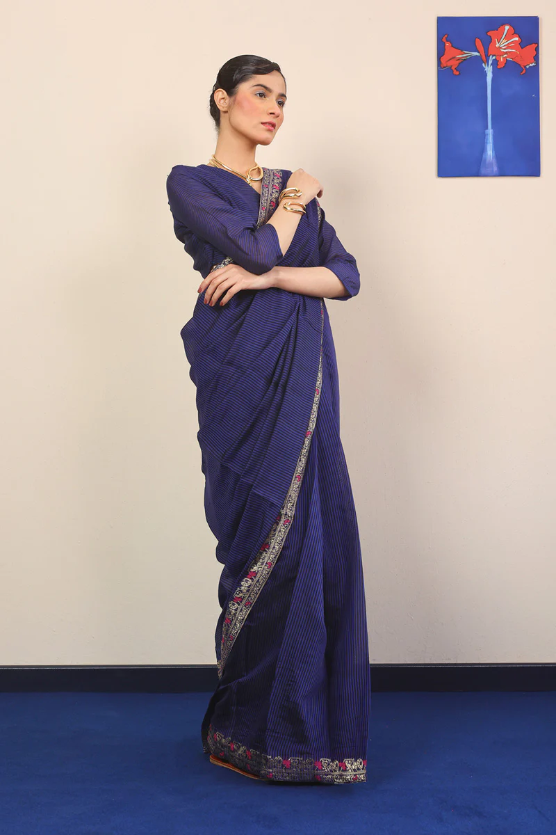 Pathani Peekaboo Midnight Sari - Image 5