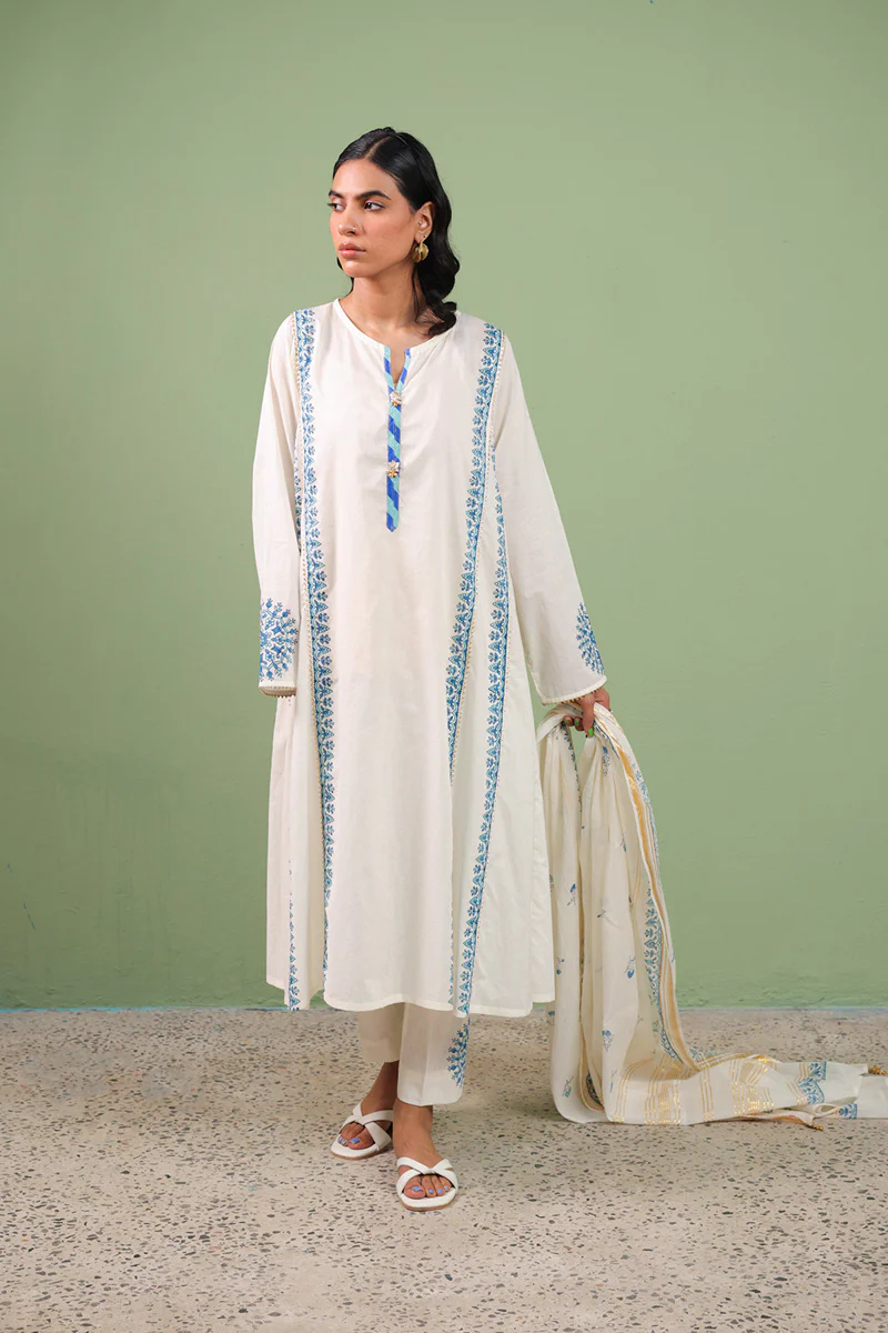 Block-Printed Anarkali 3 Piece Suit - Image 2