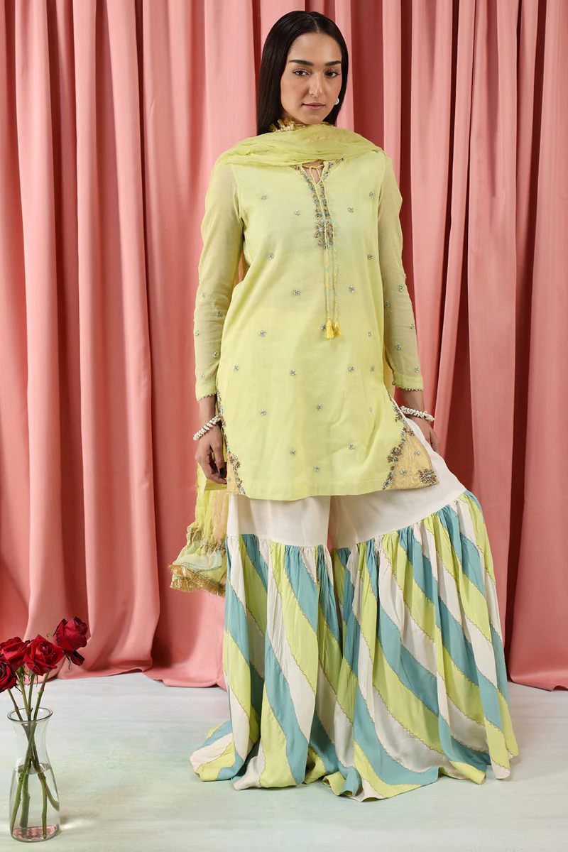 Mahrani Embroidered Gharara 3-Piece suit - Image 2