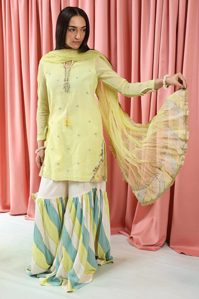 Mahrani Embroidered Gharara 3-Piece suit - Image 4
