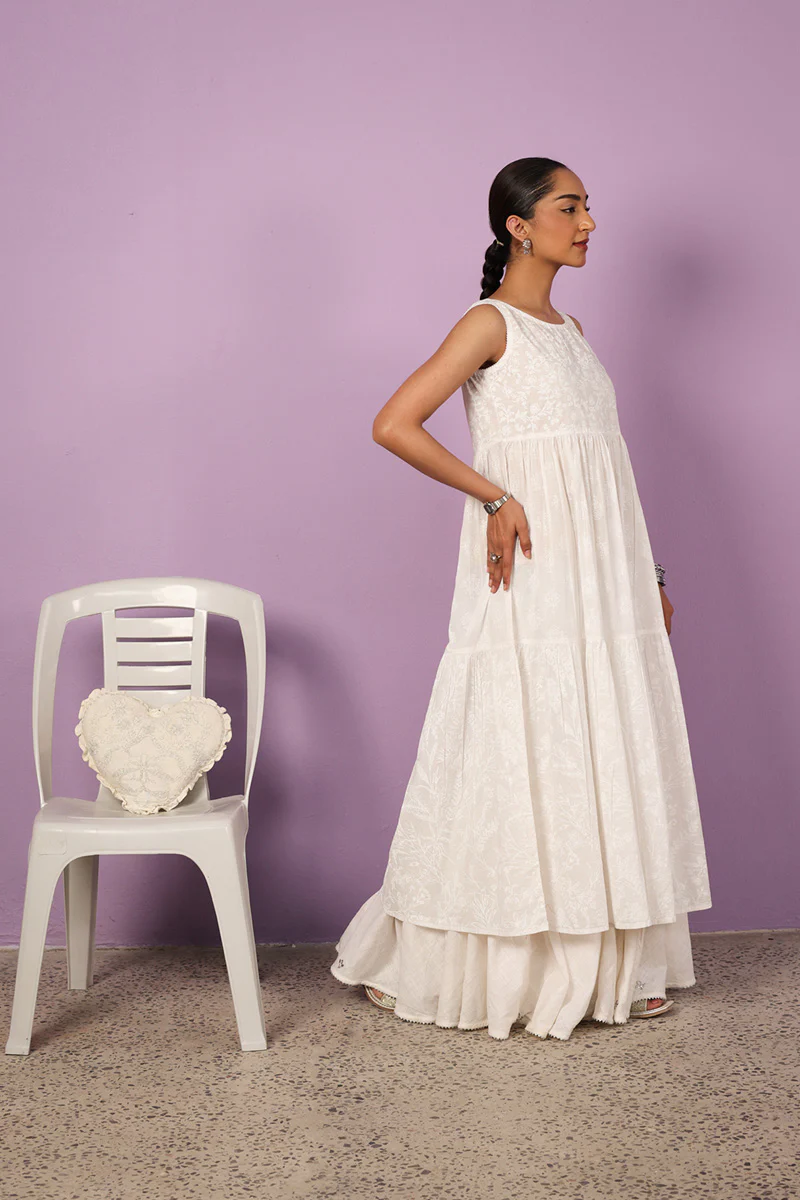 Sea Foam Aangan Tiered Frock - Image 10