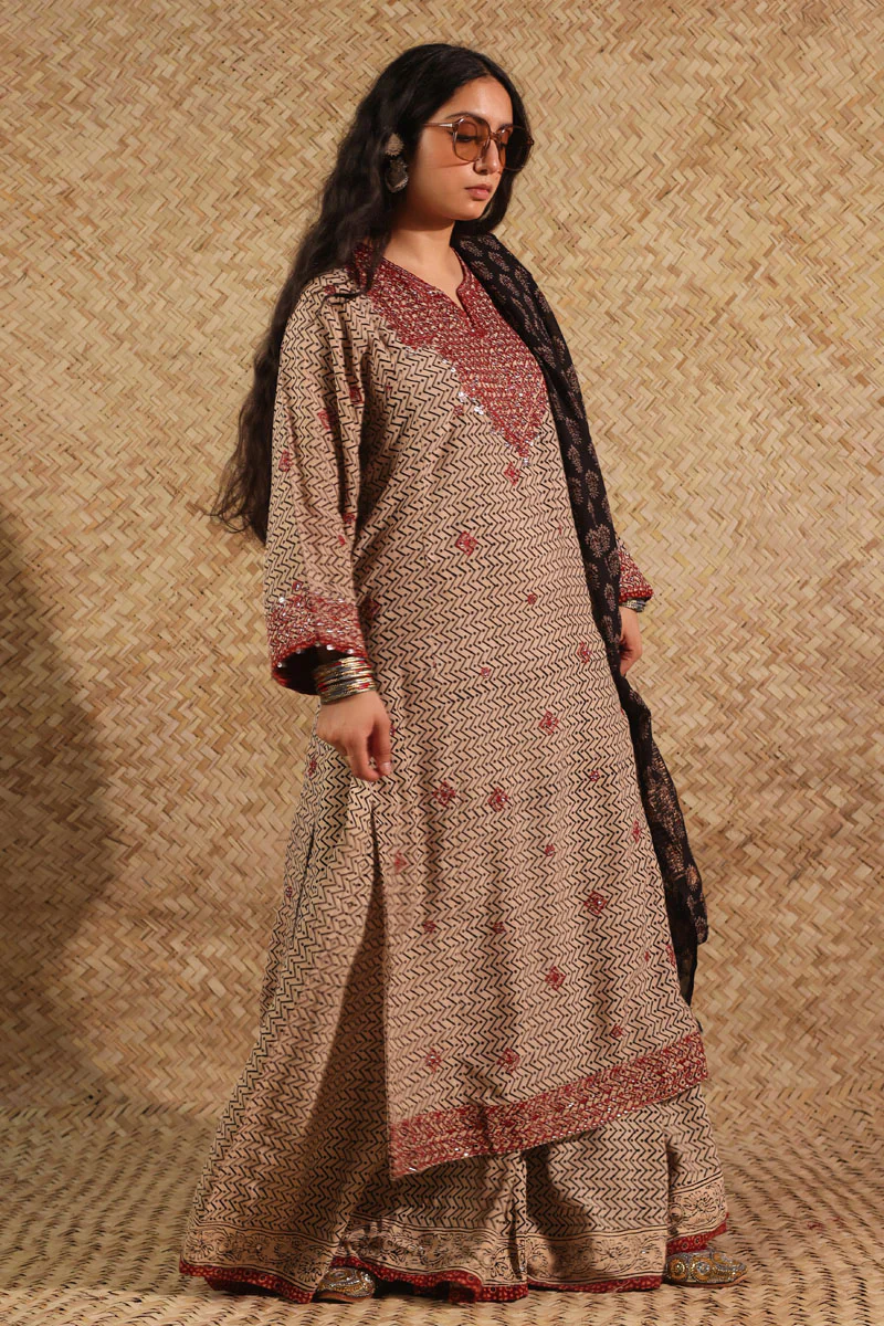 Ajrak Chevron Embroidered Ensemble - Image 2