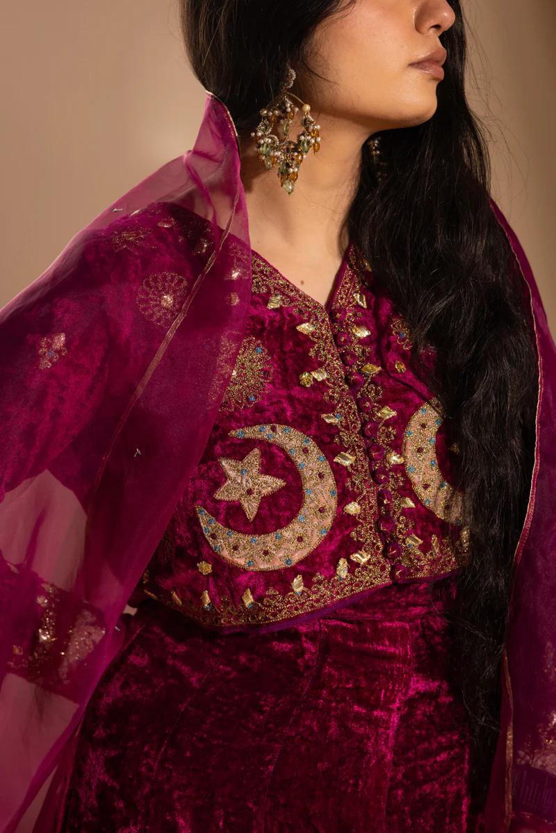 Chand Tara Velvet 3-Piece Lehnga Set - Image 2