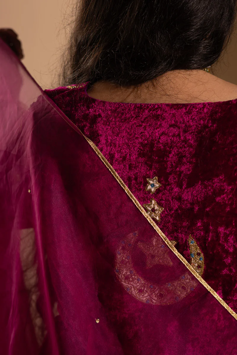 Chand Tara Velvet 3-Piece Lehnga Set - Image 4