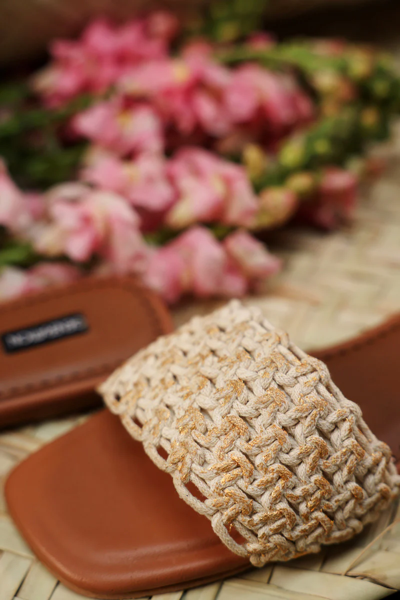Woven Tan Slides - Image 5